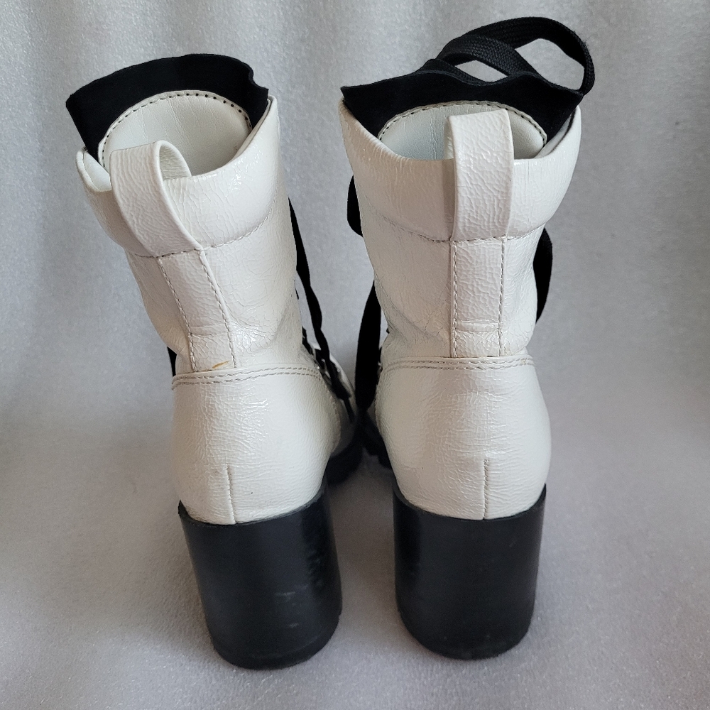 White Patent Leather Block Heel Combat Boots Kendall & Kylie Spencer Boot Size 7 - Picture 5 of 12